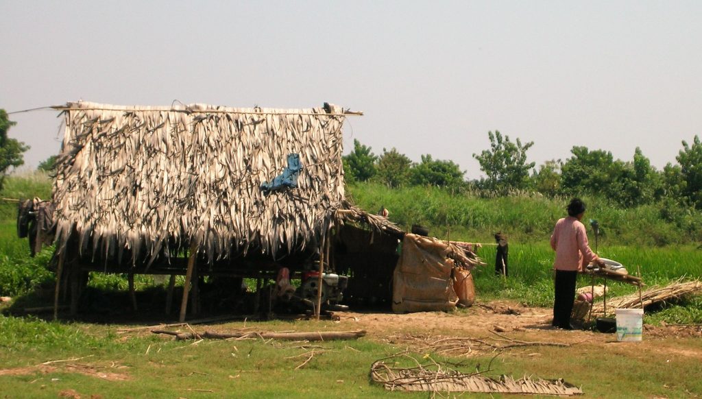 Cambodia thatch house dry season 